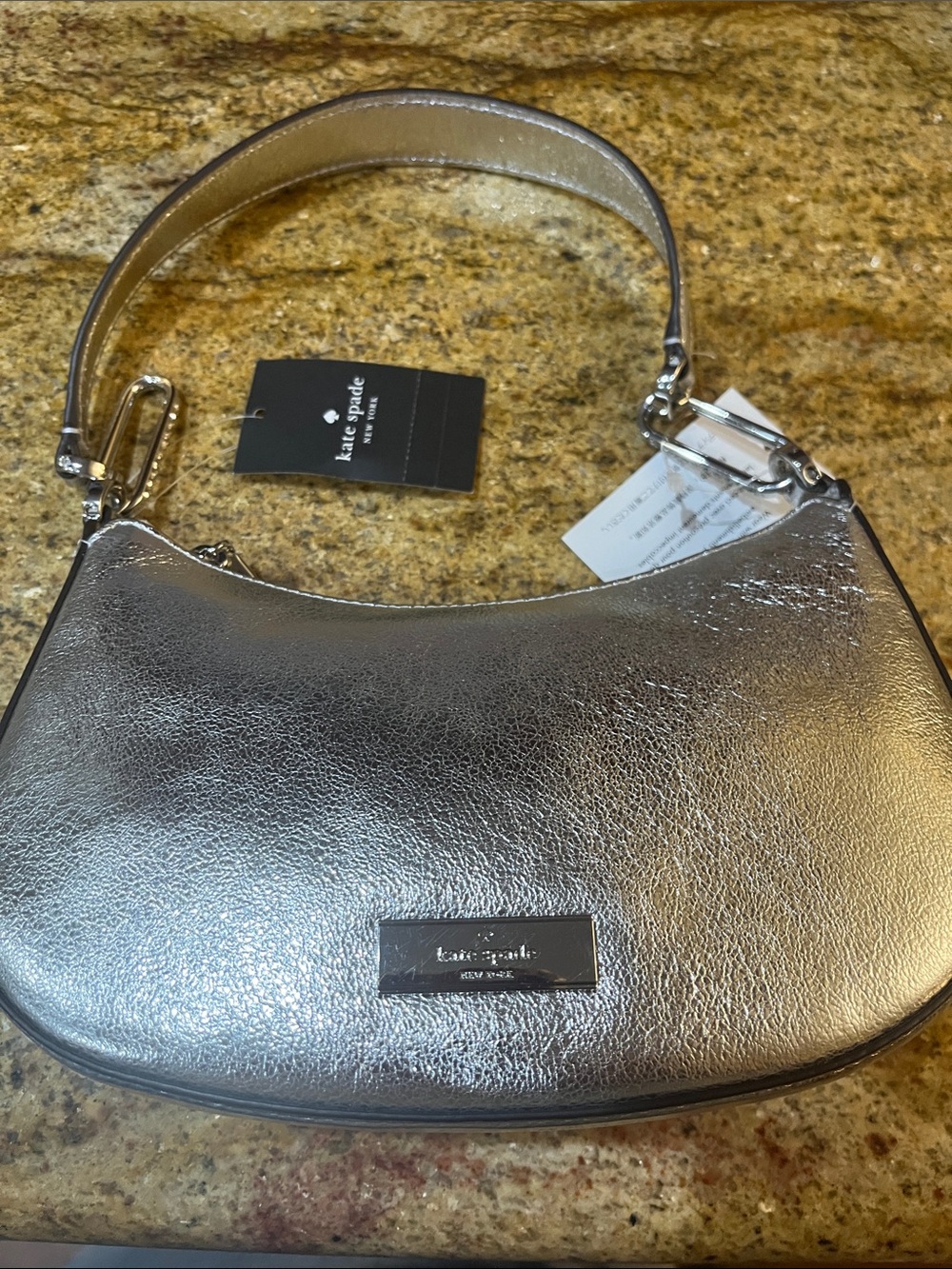 kate spade Silver Metallic Crescent Shoulder Bag